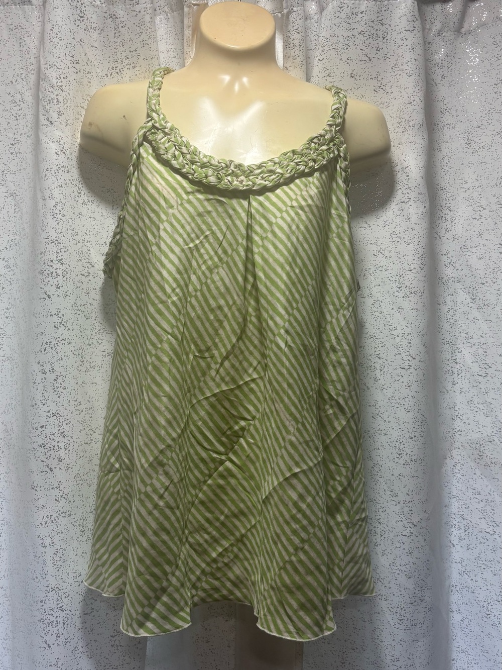 Light Green Striped Braided-Trim Sleep Chemise